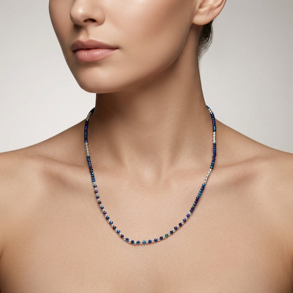 Blue Mystic Coated Faceted Beaded Silver Necklace