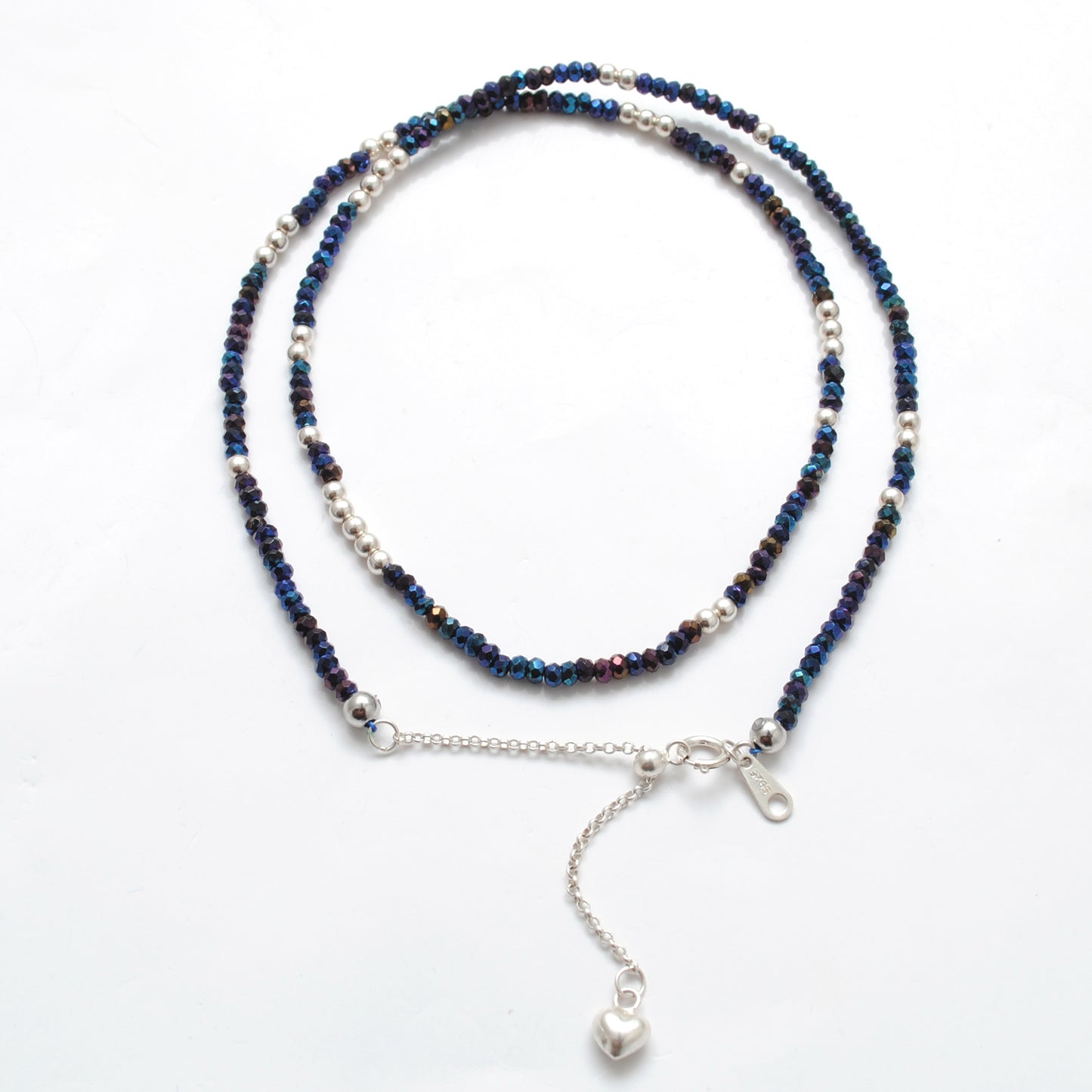 Black Spinel Blue Mystic Coated 925 Sterling Silver Beaded Necklace
