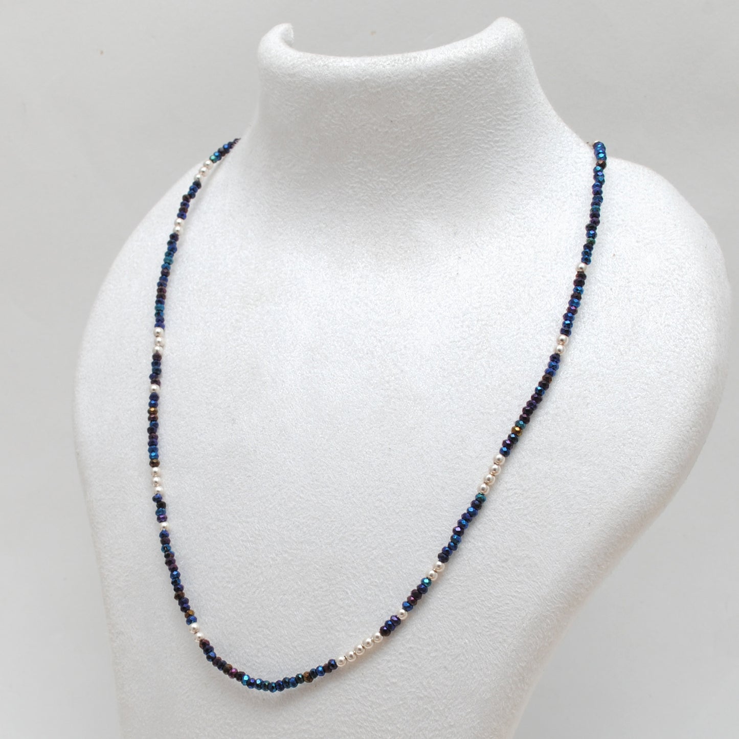 Black Spinel Blue Mystic Coated 925 Sterling Silver Beaded Necklace