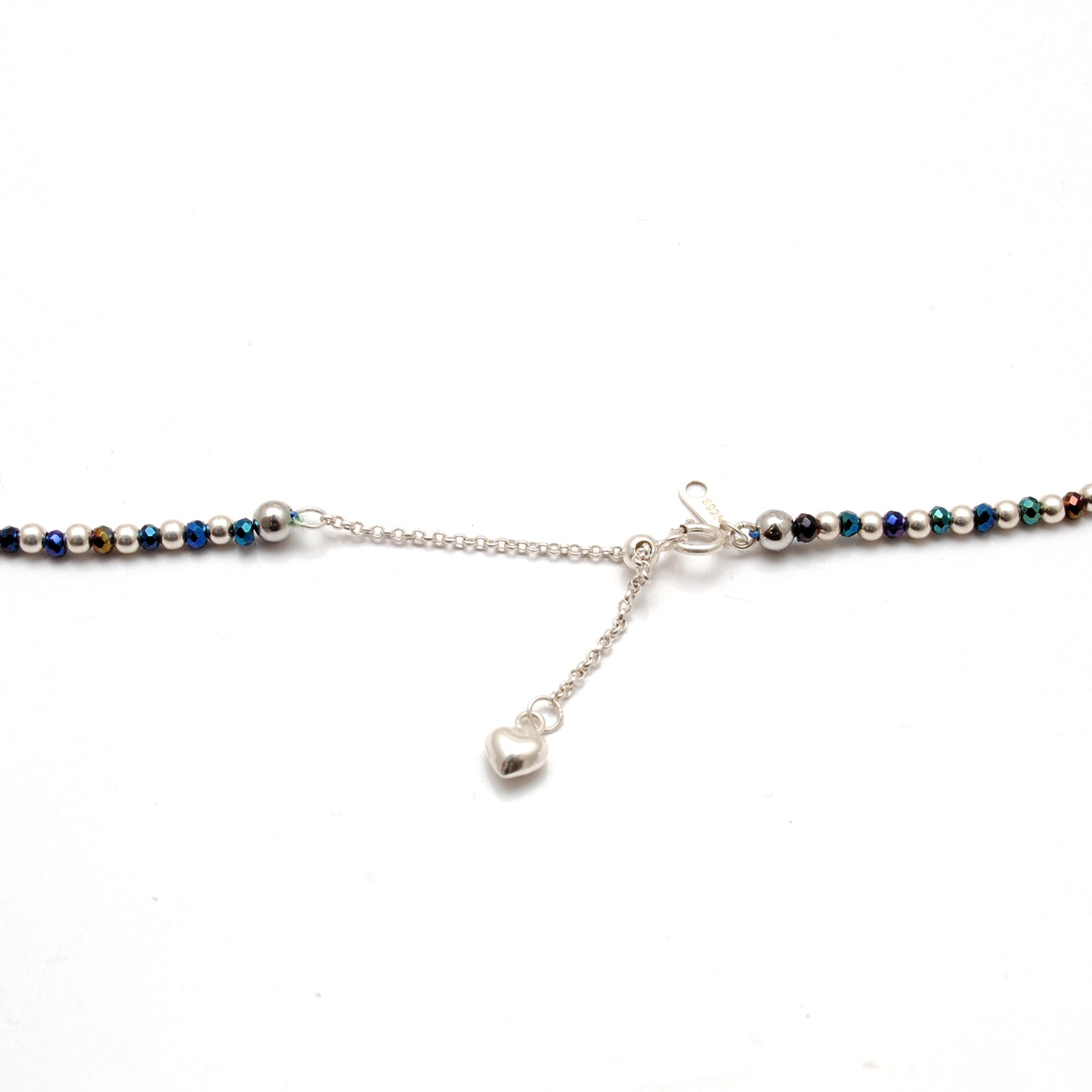 Black Spinel Mystic Coated Silver Beaded Charm Necklace