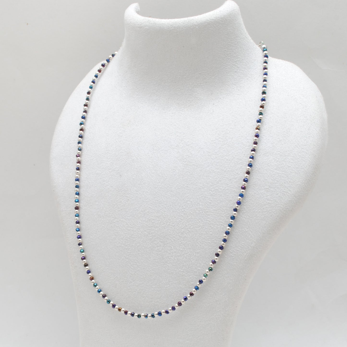 Black Spinel Mystic Coated Silver Beaded Charm Necklace