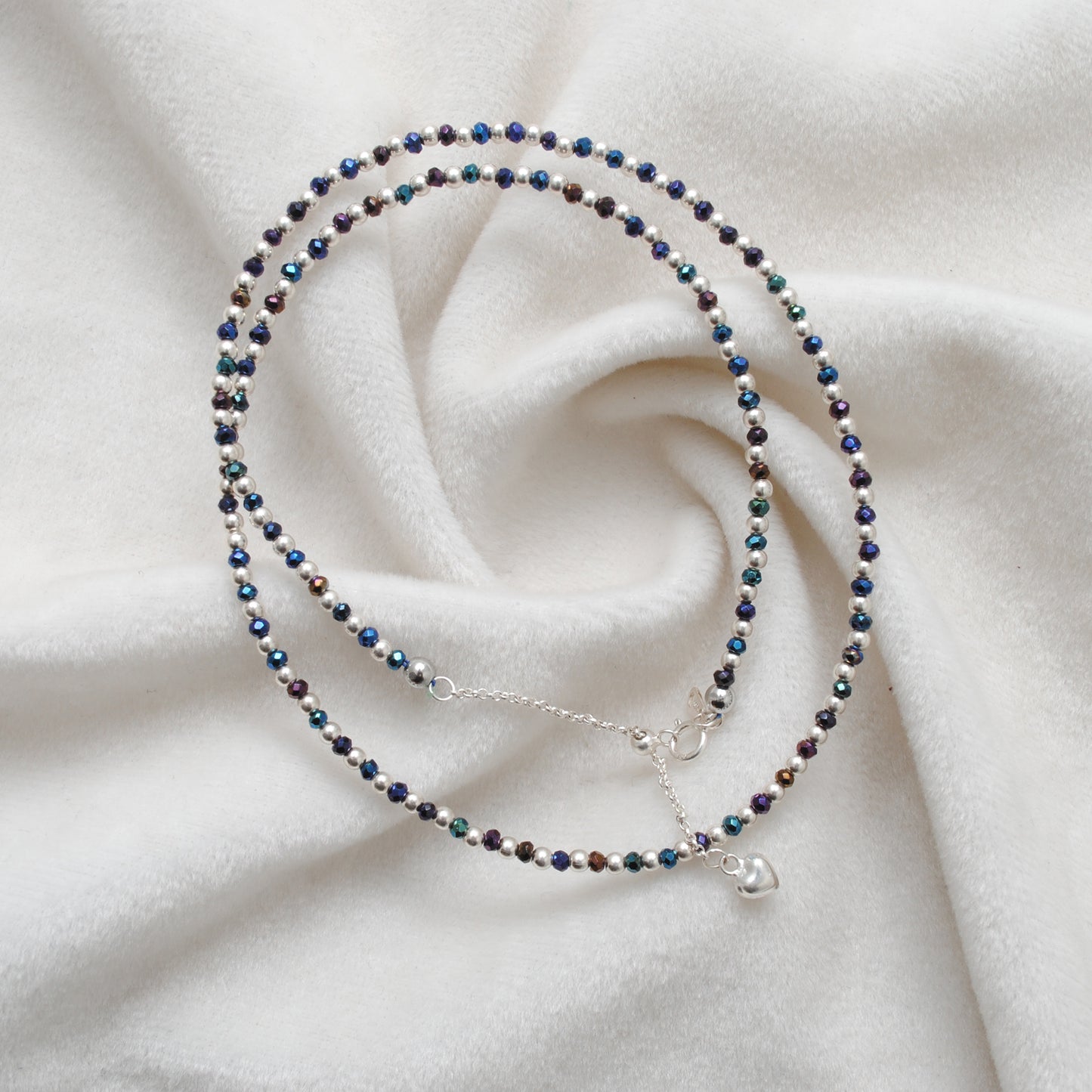 Black Spinel Mystic Coated Silver Beaded Charm Necklace