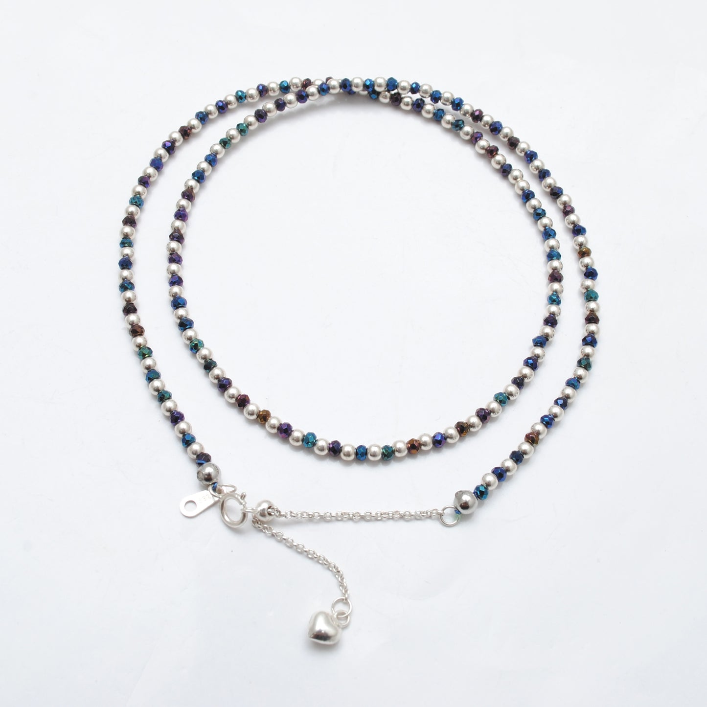 Black Spinel Mystic Coated Silver Beaded Charm Necklace