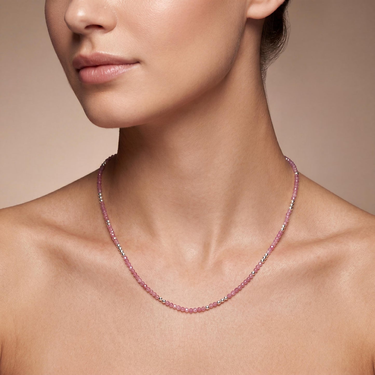 Pink Tourmaline Minimalist Silver Charm Necklace