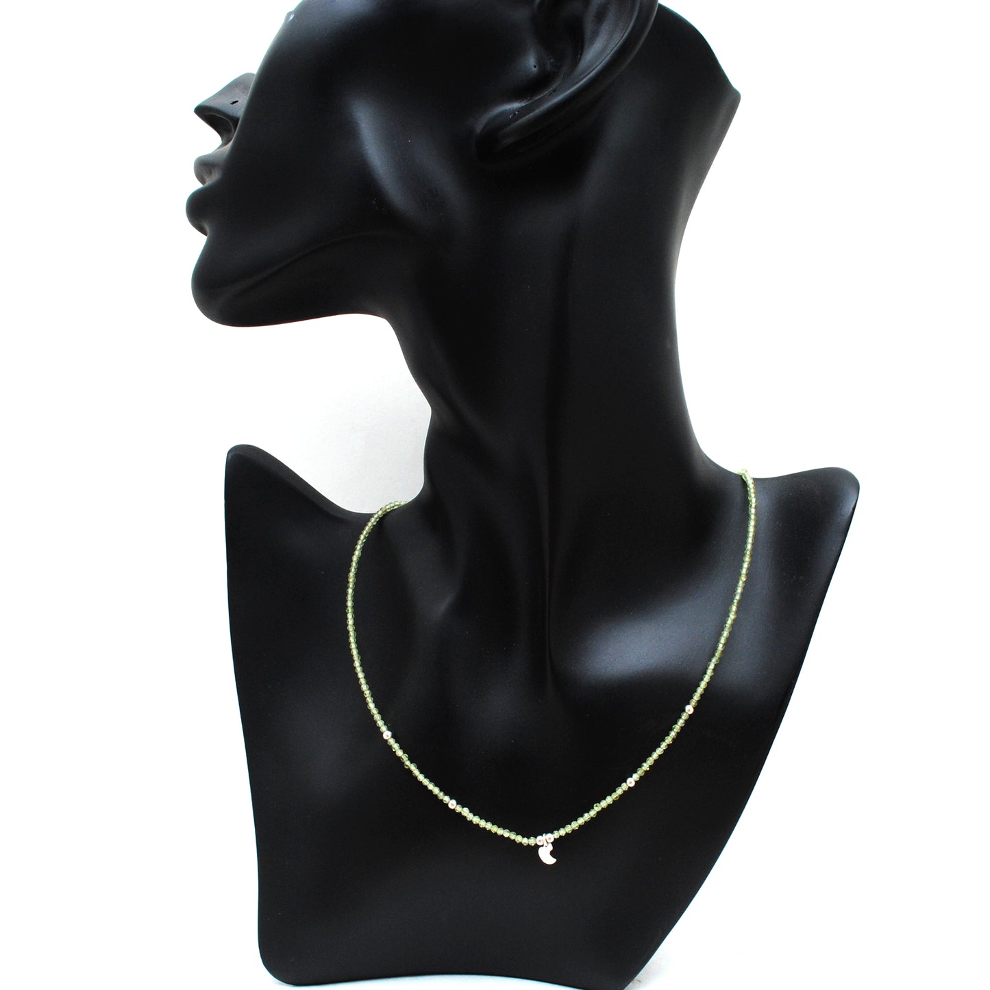 Peridot Rondelle Beaded Necklace with Sterling Silver Charm – 2mm Beads