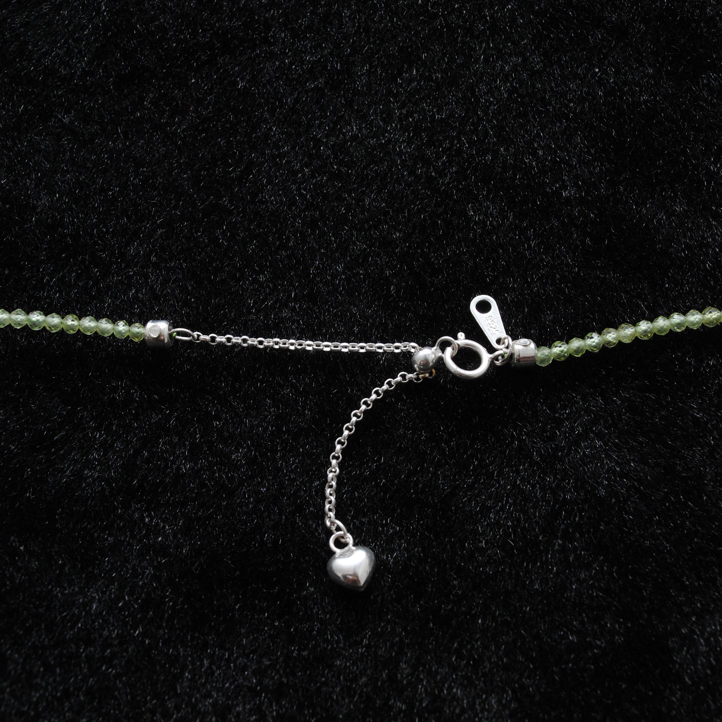 Peridot Rondelle Beaded Necklace with Sterling Silver Charm – 2mm Beads