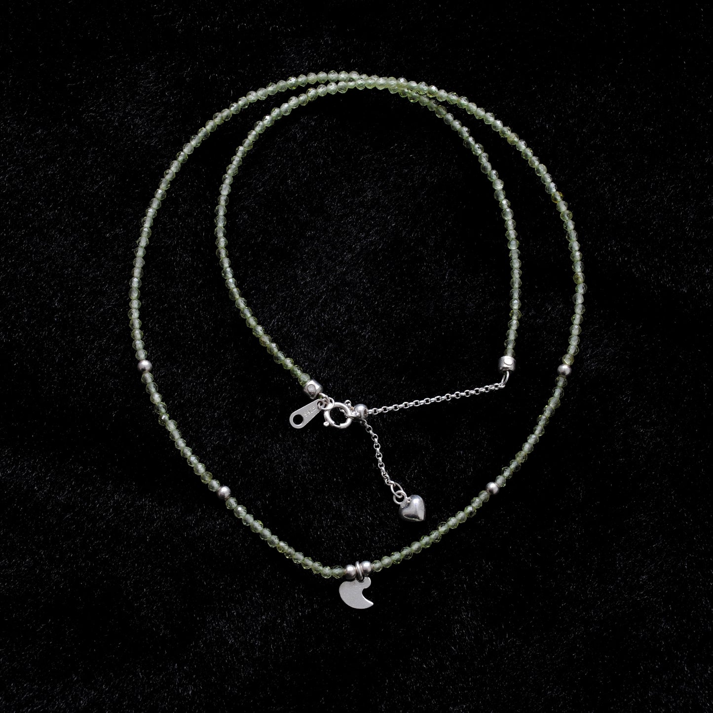Peridot Rondelle Beaded Necklace with Sterling Silver Charm – 2mm Beads