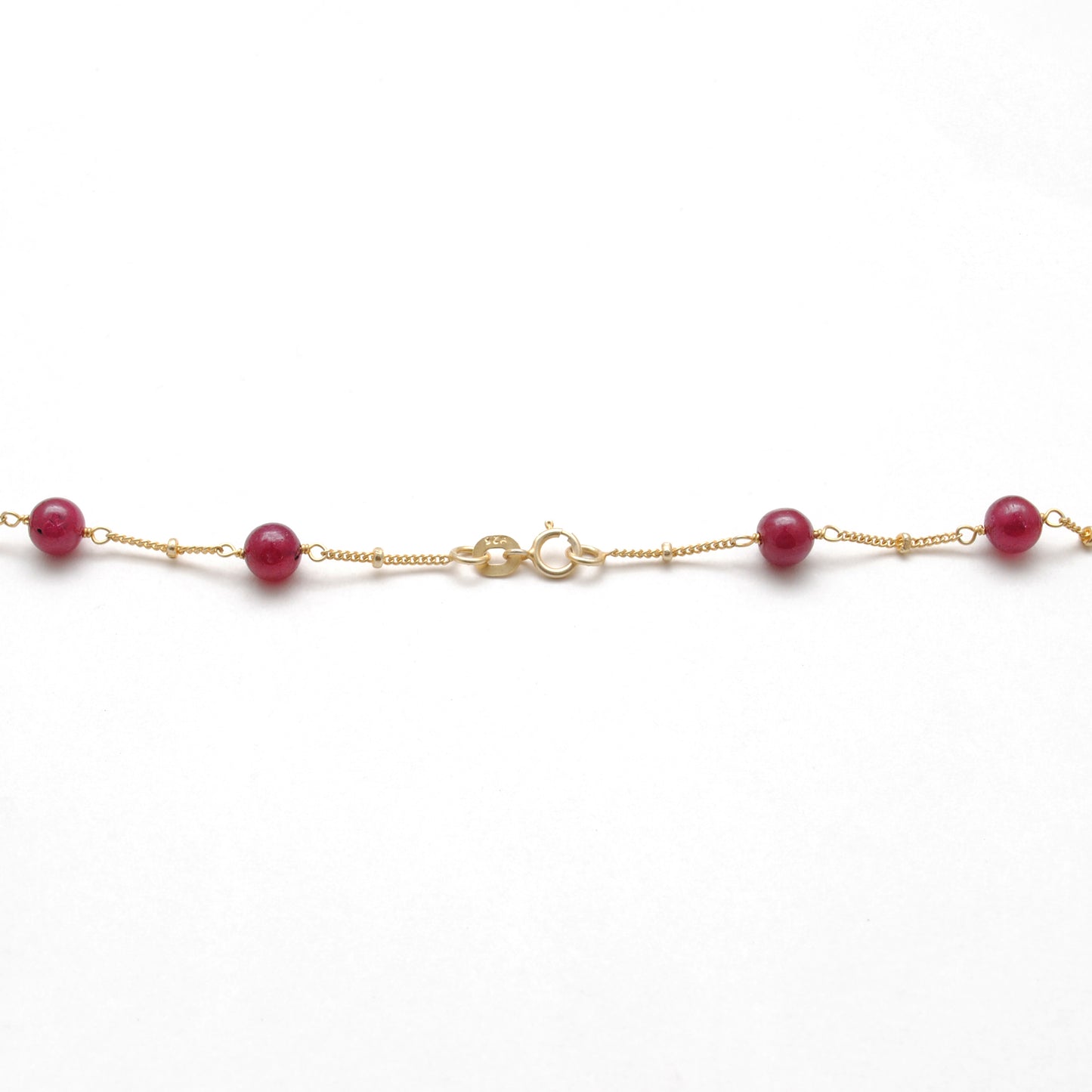 "Natural ruby ball bead necklace with sterling silver clasp, deep red gemstone jewelry, handcrafted elegant design."