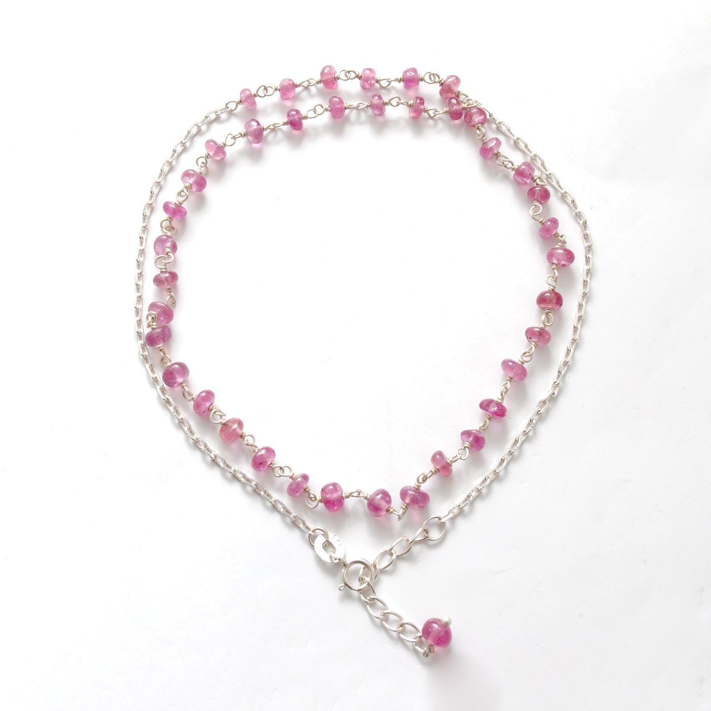 "Elegant handmade ruby necklace with 925 sterling silver chain, dainty red gemstone jewelry for women."