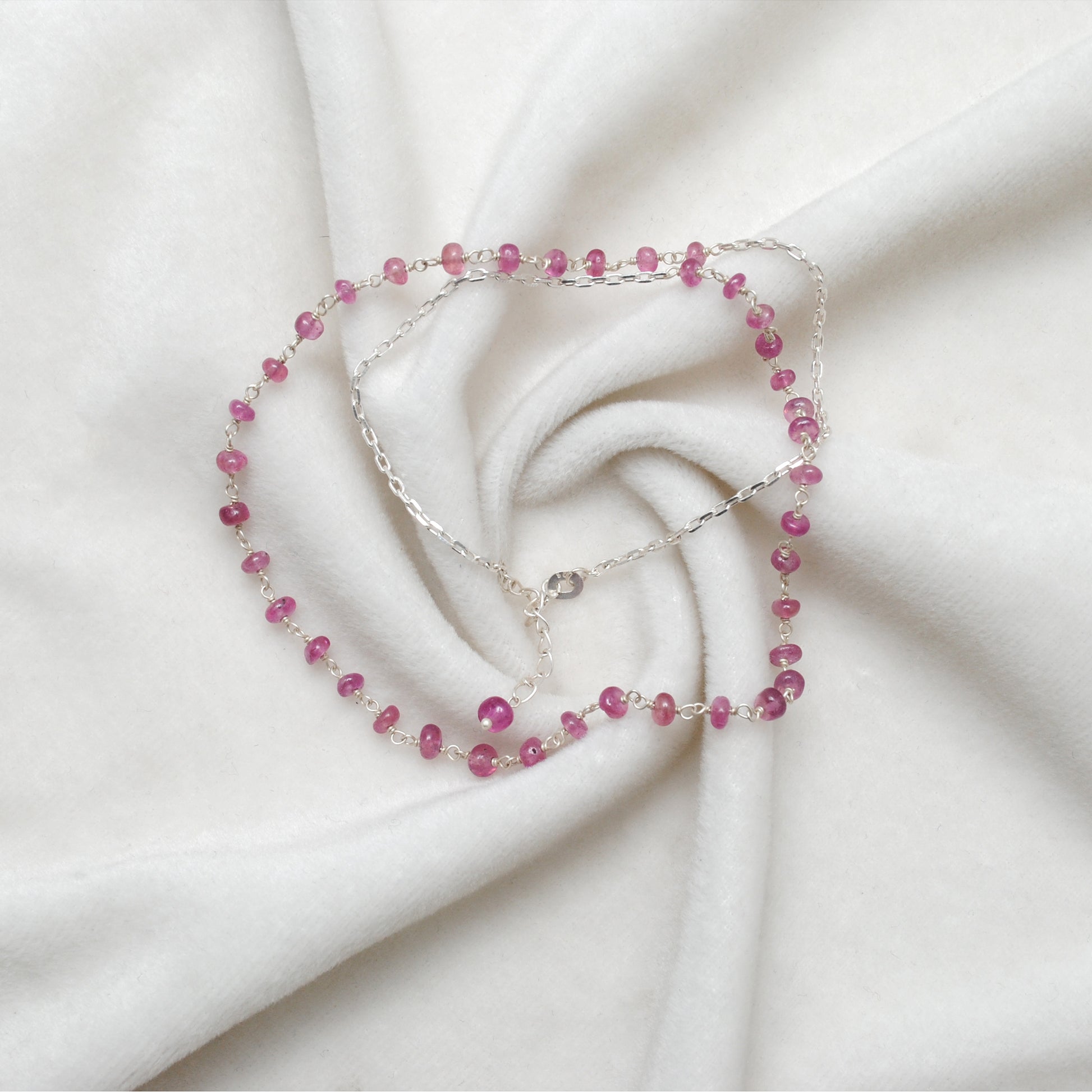 "Elegant handmade ruby necklace with 925 sterling silver chain, dainty red gemstone jewelry for women."