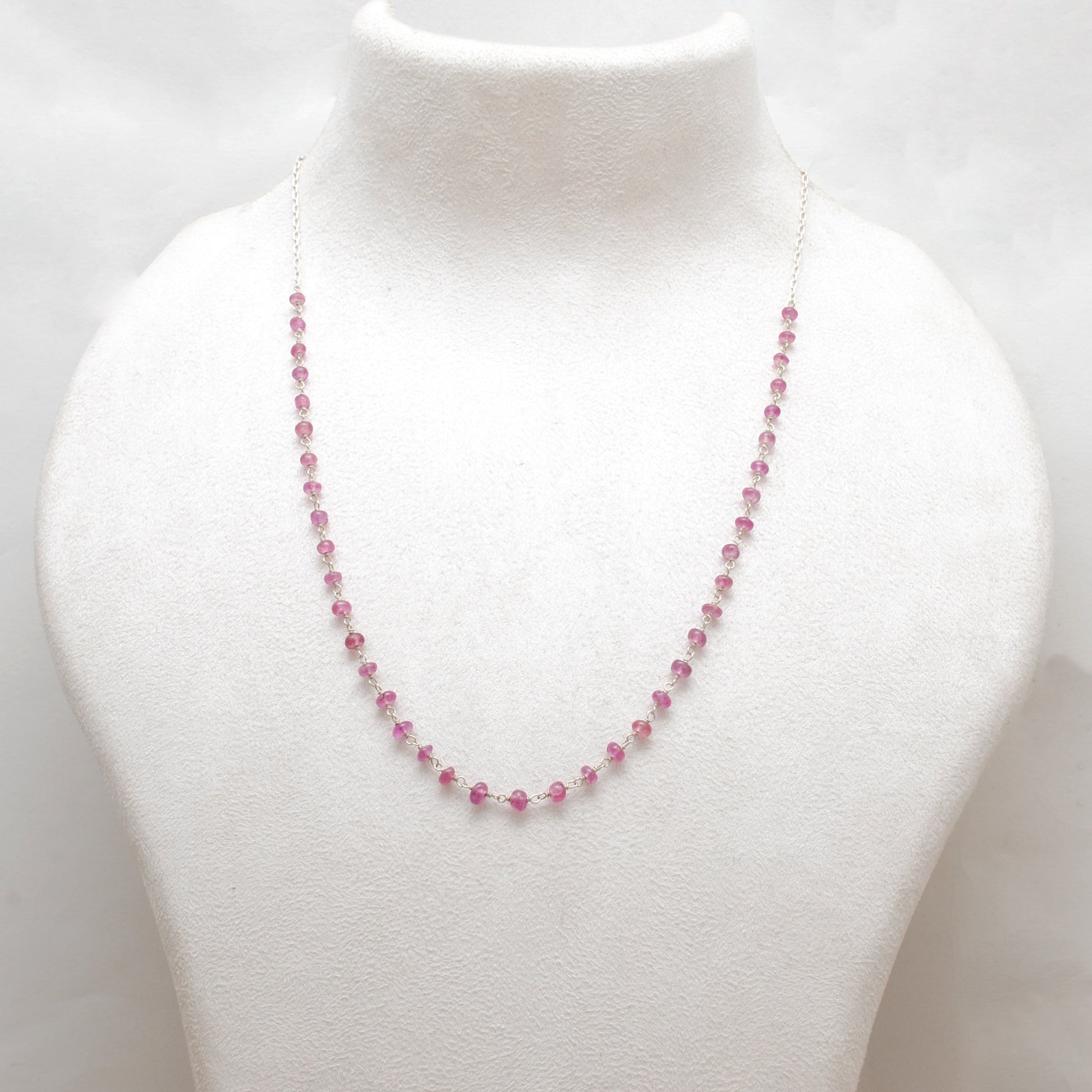 "Elegant handmade ruby necklace with 925 sterling silver chain, dainty red gemstone jewelry for women."