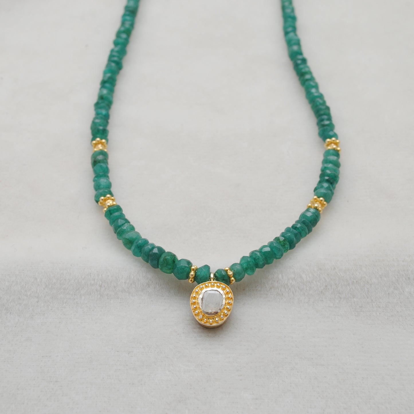 Emerald Rondelle Beaded Necklace with Diamond Pendant – Sterling Silver