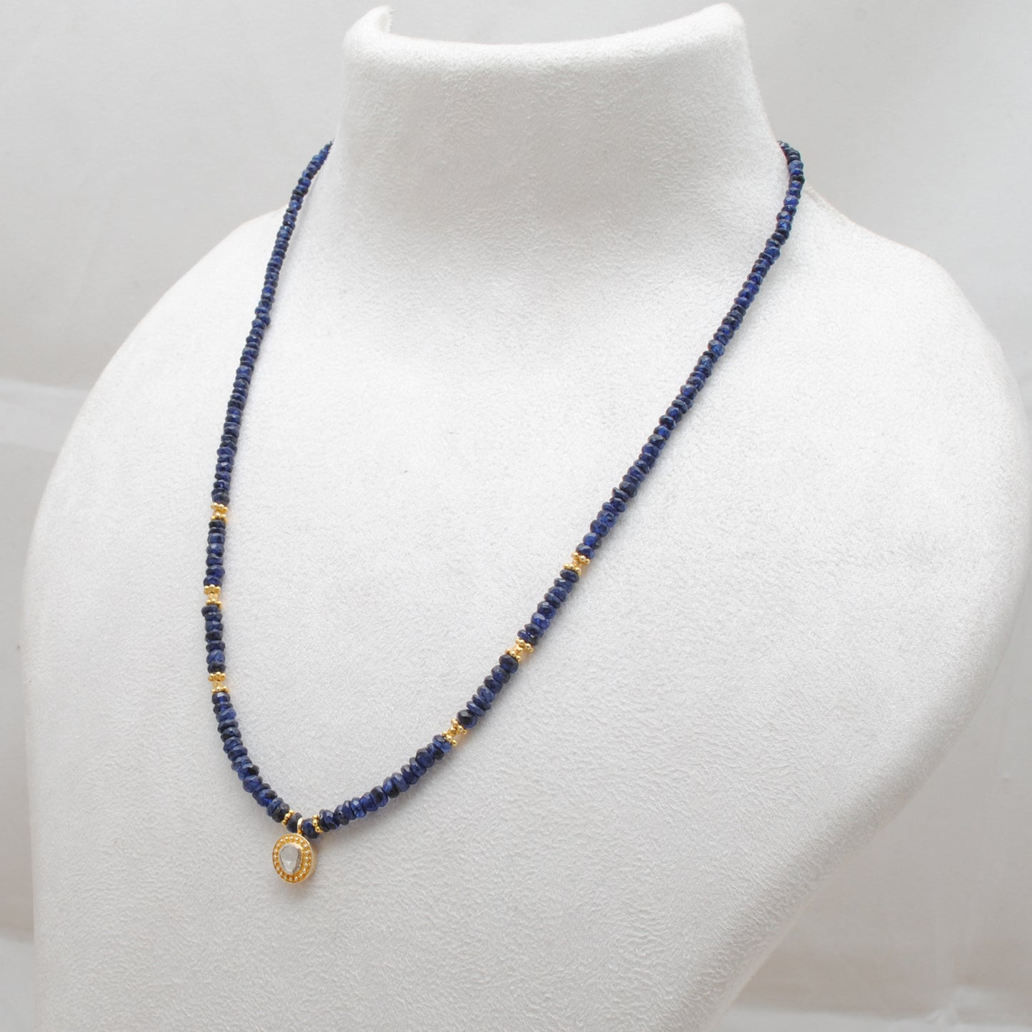 Elegant Blue Sapphire Necklace with Rose-Cut Diamond – Sterling Silver