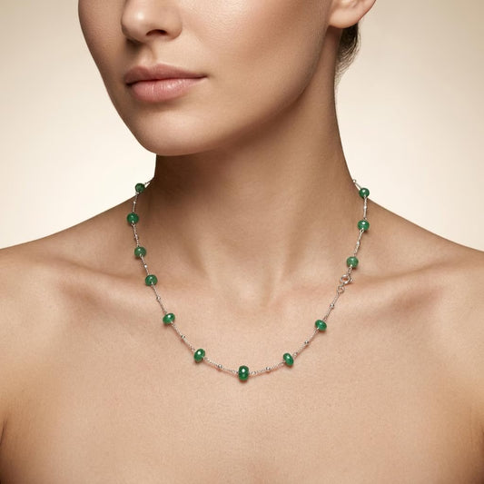 Natural Emerald Tiny Beaded Choker Chain Necklace