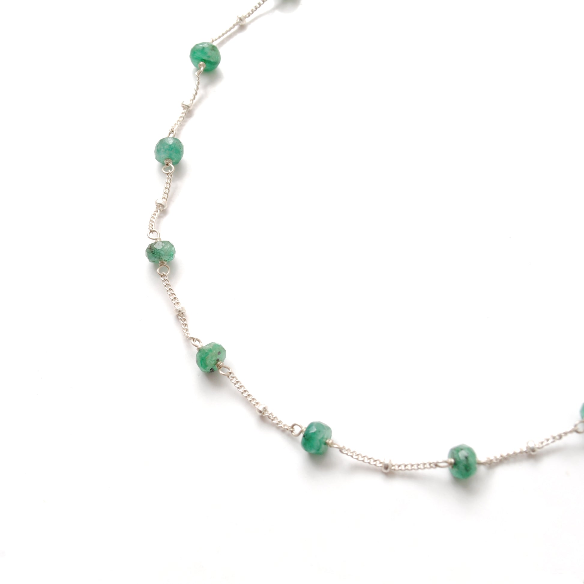 Natural emerald tiny beaded choker chain necklace with delicate green gemstone beads and minimalist design