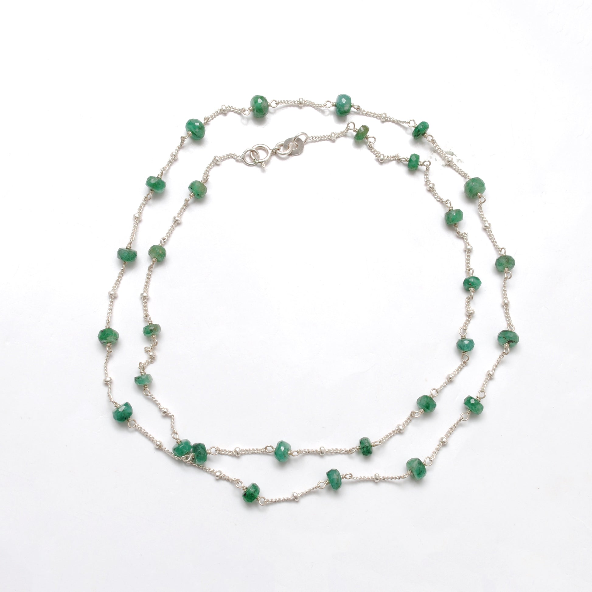 Natural emerald tiny beaded choker chain necklace with delicate green gemstone beads and minimalist design