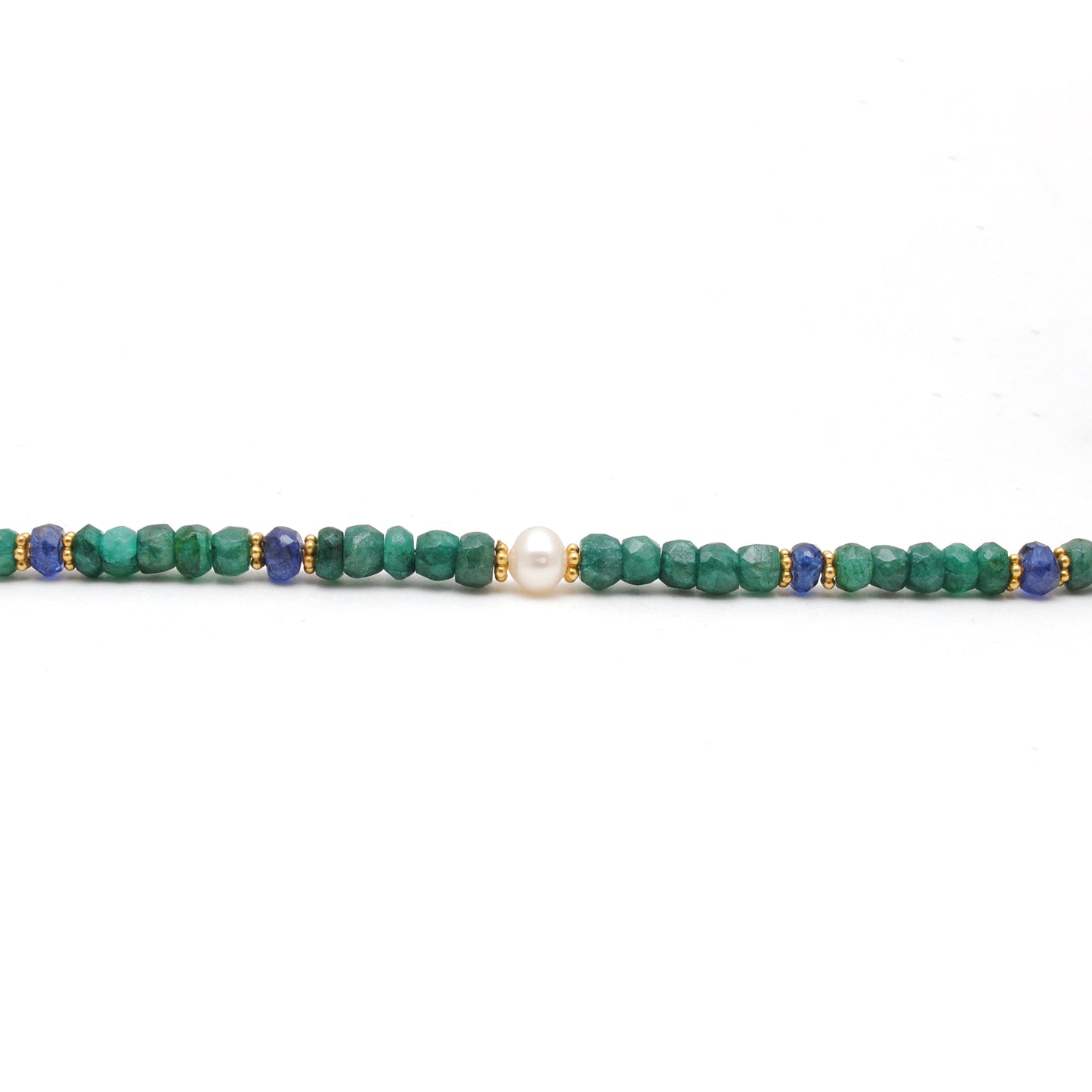 Emerald Sapphire Rondelle and Pearl Necklace - Sterling Silver Beaded Jewelry