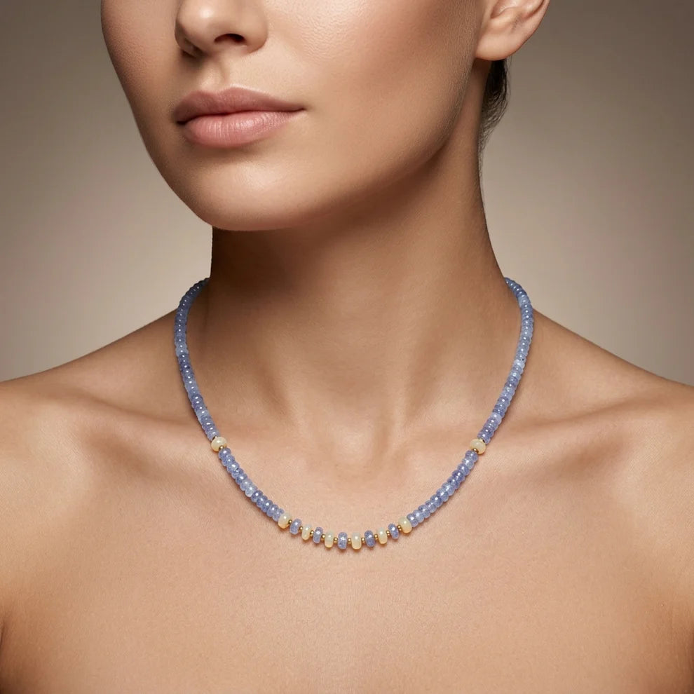 Faceted Tanzanite Ethiopian Opal Gold Plated Necklace