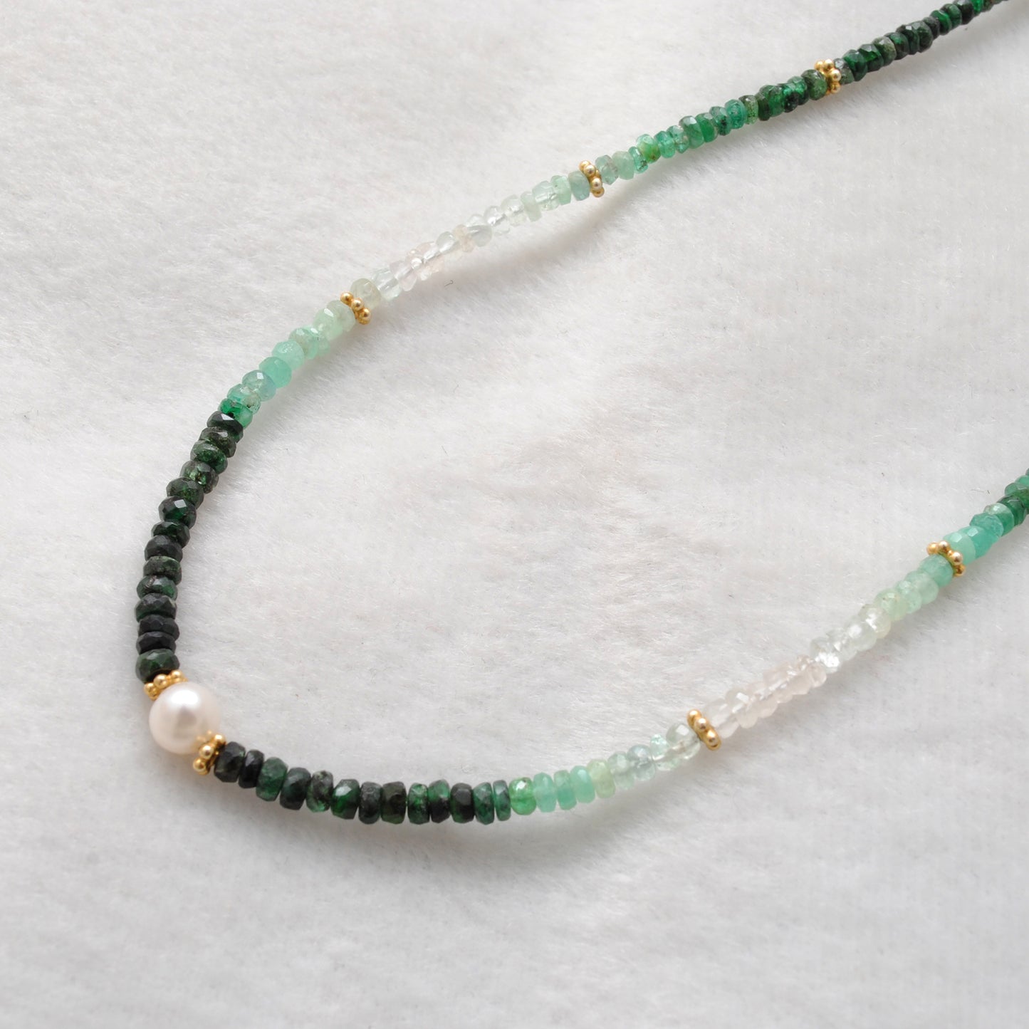 Emerald & Pearl Beaded Necklace in Gold-Plated Sterling Silver