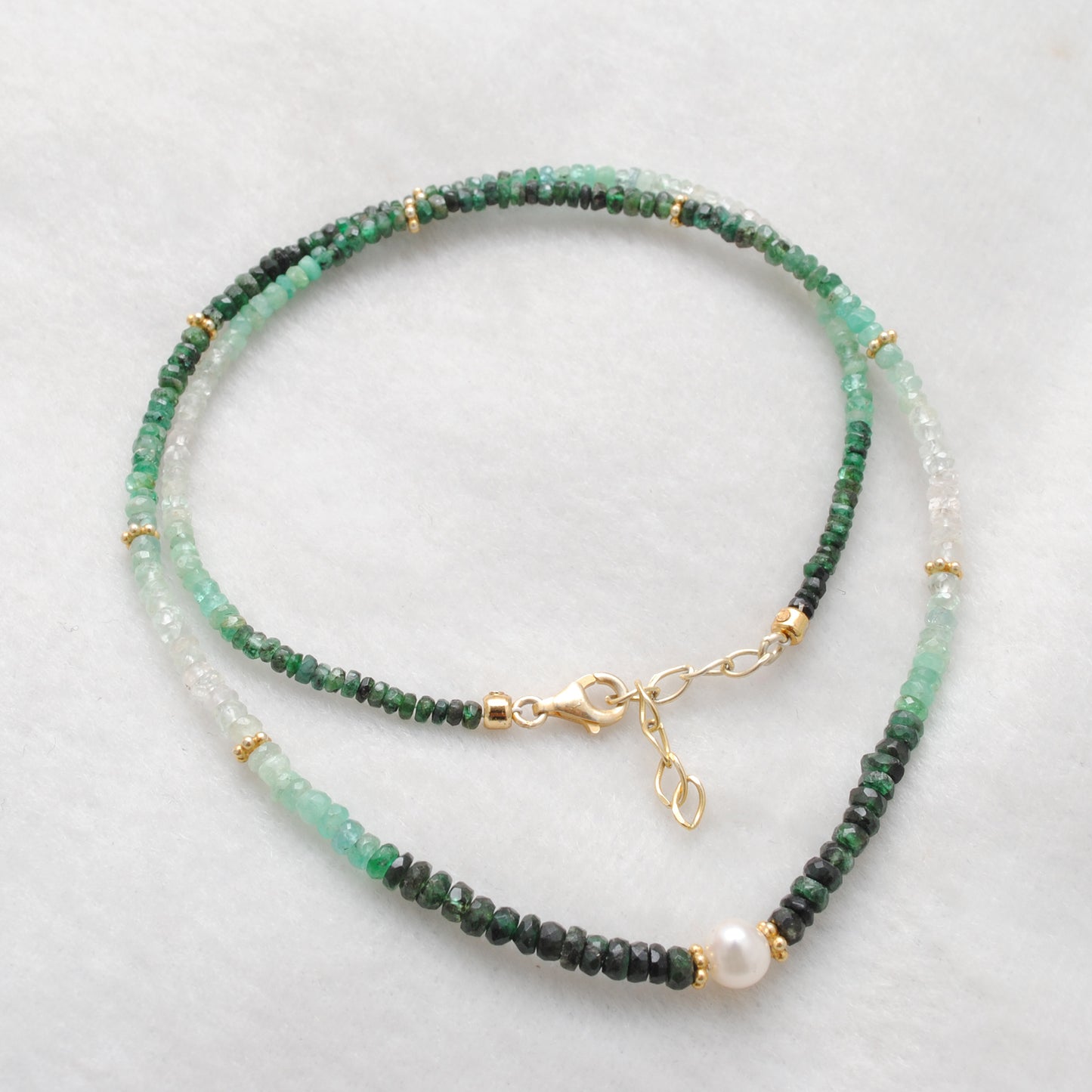 Emerald Beaded Necklace with Gold-Plated Sterling Silver & Pearl Accent