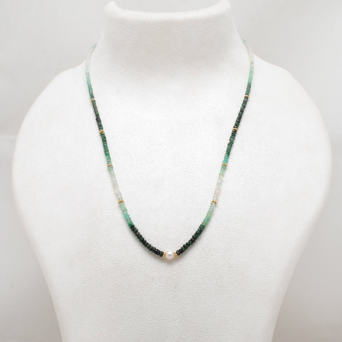 Emerald Beaded Necklace with Gold-Plated Sterling Silver & Pearl Accent