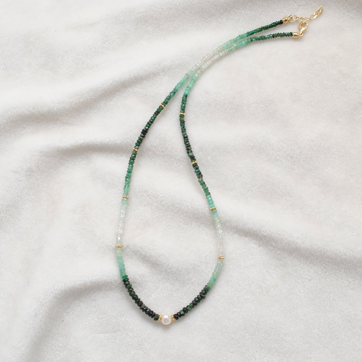 Emerald & Pearl Beaded Necklace in Gold-Plated Sterling Silver