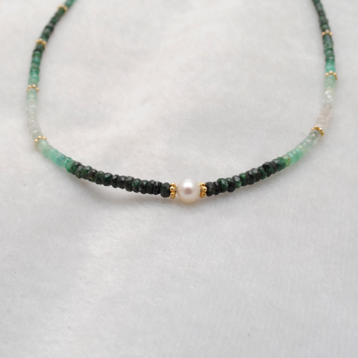 Emerald Beaded Necklace with Gold-Plated Sterling Silver & Pearl Accent
