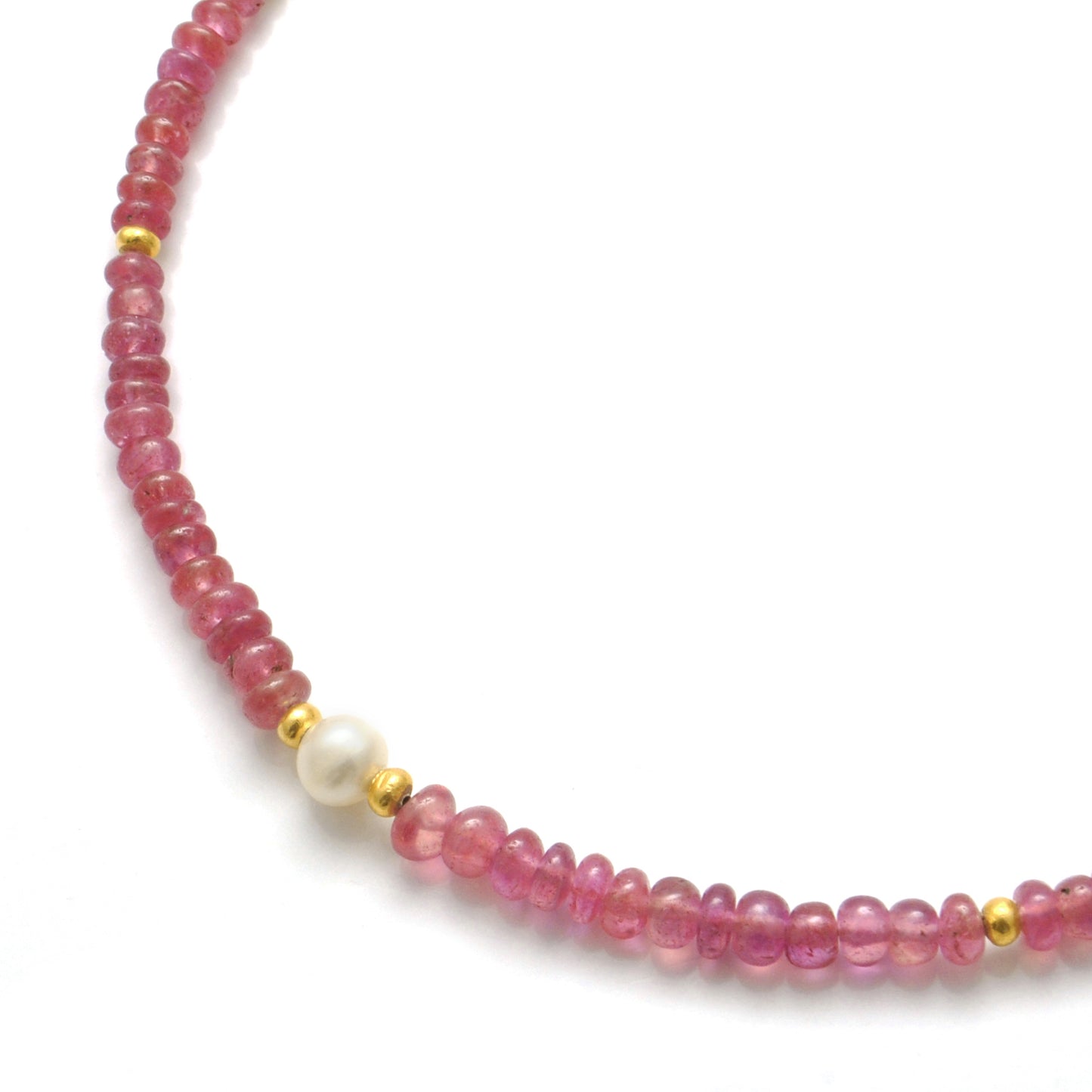 Ruby Beaded Necklace in Sterling Silver with Freshwater Pearl