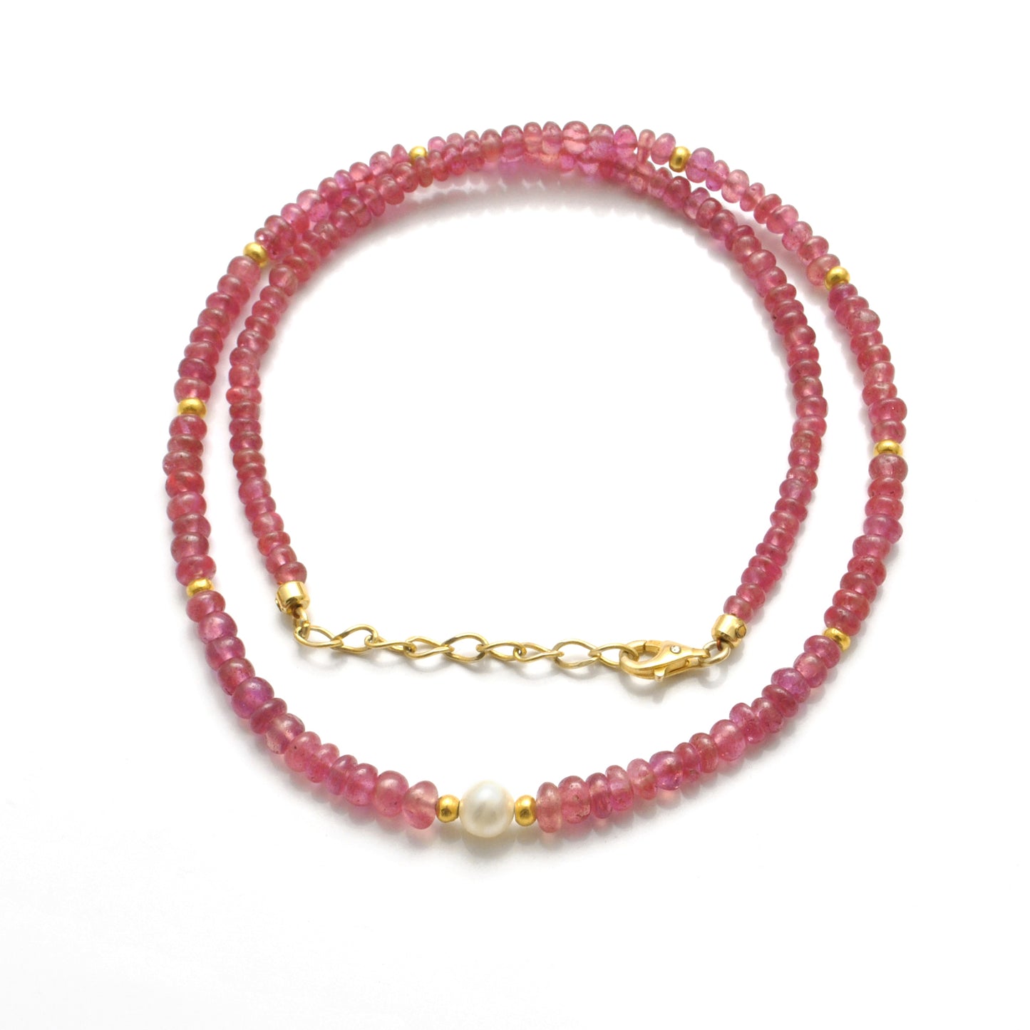 Ruby Beaded Necklace in Sterling Silver with Freshwater Pearl