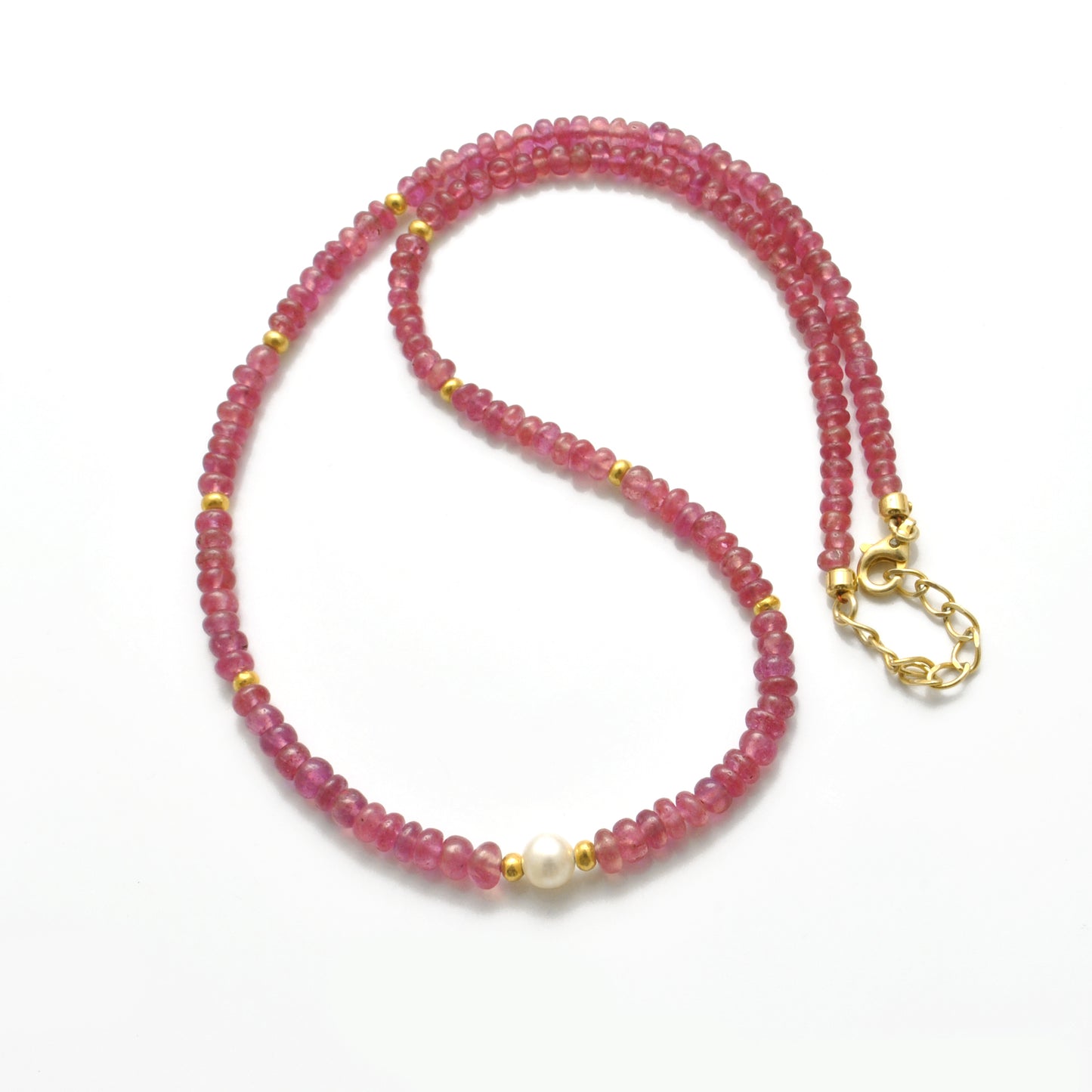 Ruby Beaded Necklace in Sterling Silver with Freshwater Pearl