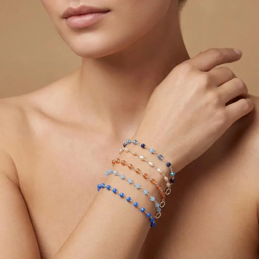 925 Sterling Silver Multi-Chalcedony & Peal Bracelet