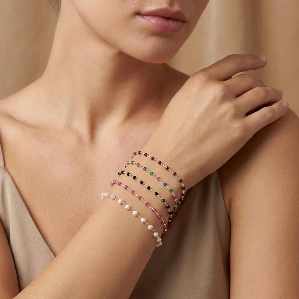 925 Sterling Silver Garnet, Pearl & Multi Gemstone Bracelet – Handmade Jewelry Gift for Women