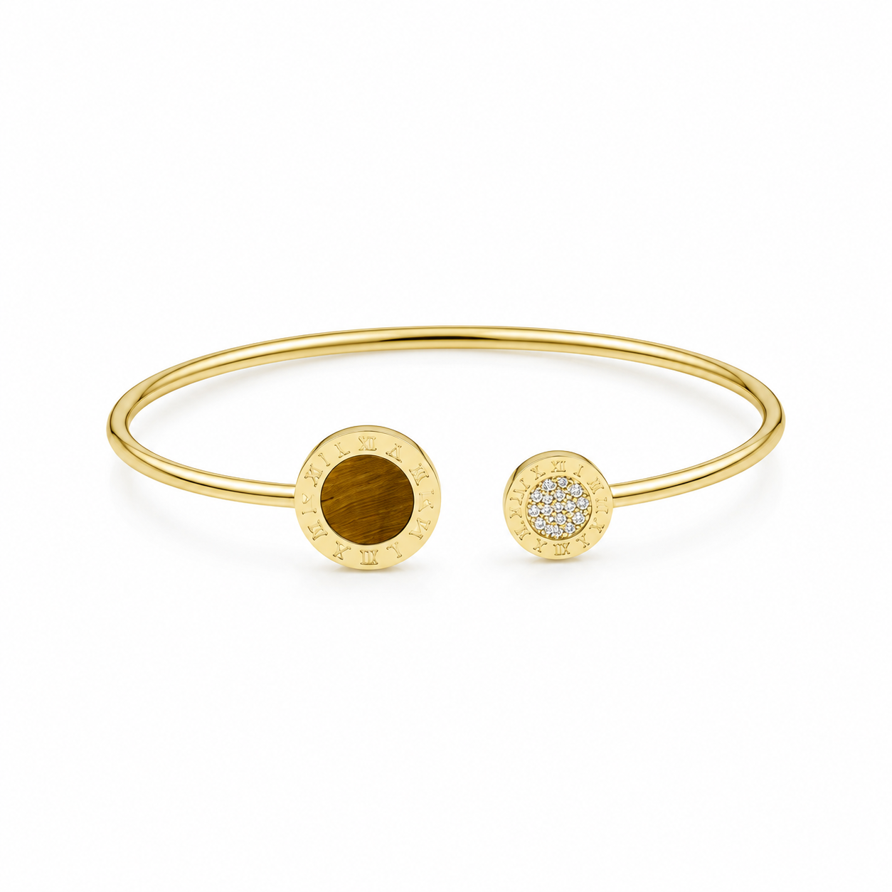 Asymmetric Engraved Circular Charm Gold Plated Bracelet