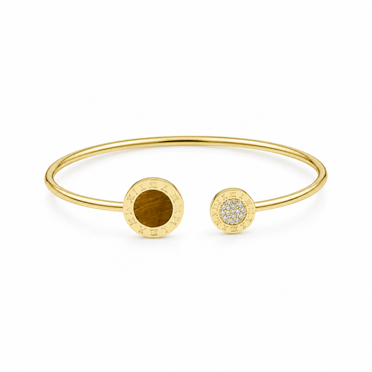 Asymmetric Engraved Circular Charm Gold Plated Bracelet