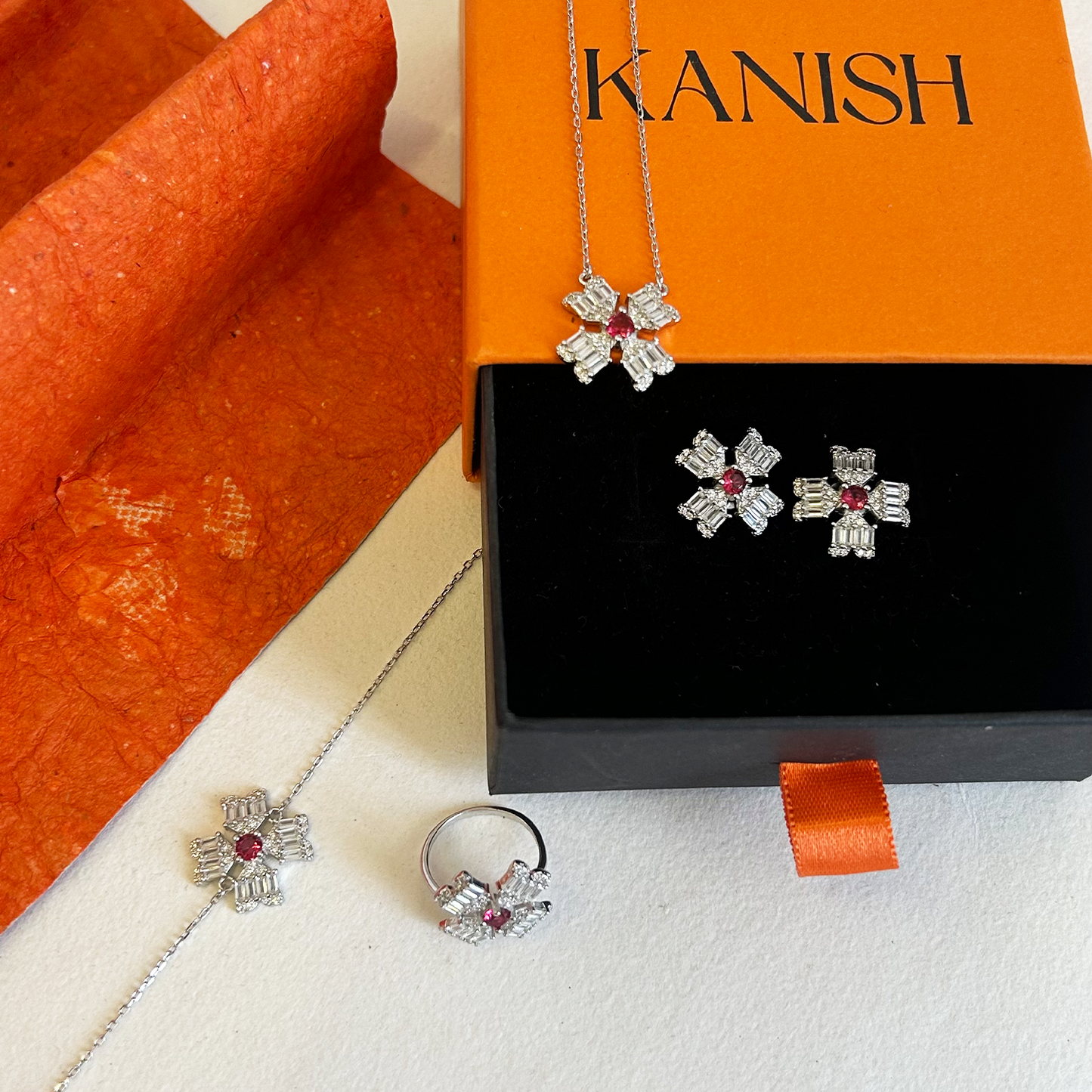 Baguette Crystal Blossom Capsule Jewelry Set
