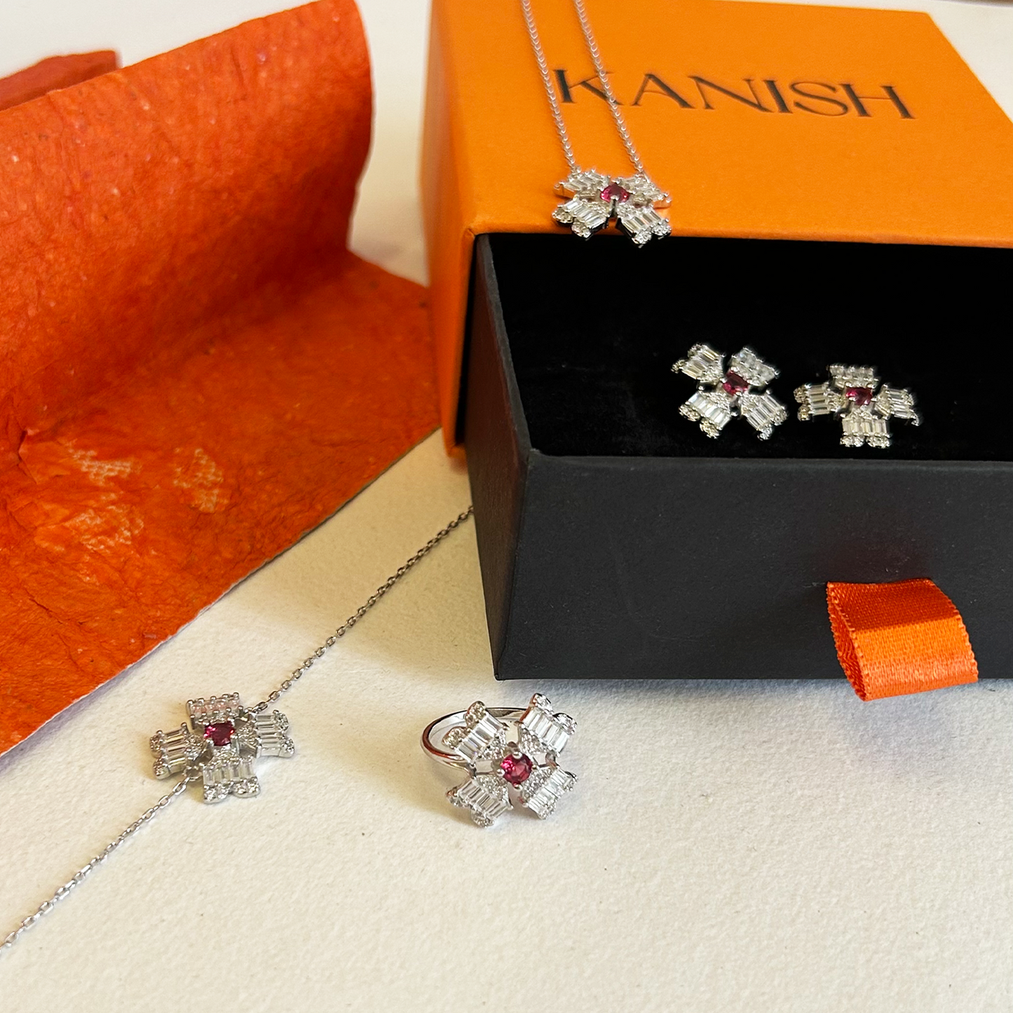 Baguette Crystal Blossom Capsule Jewelry Set