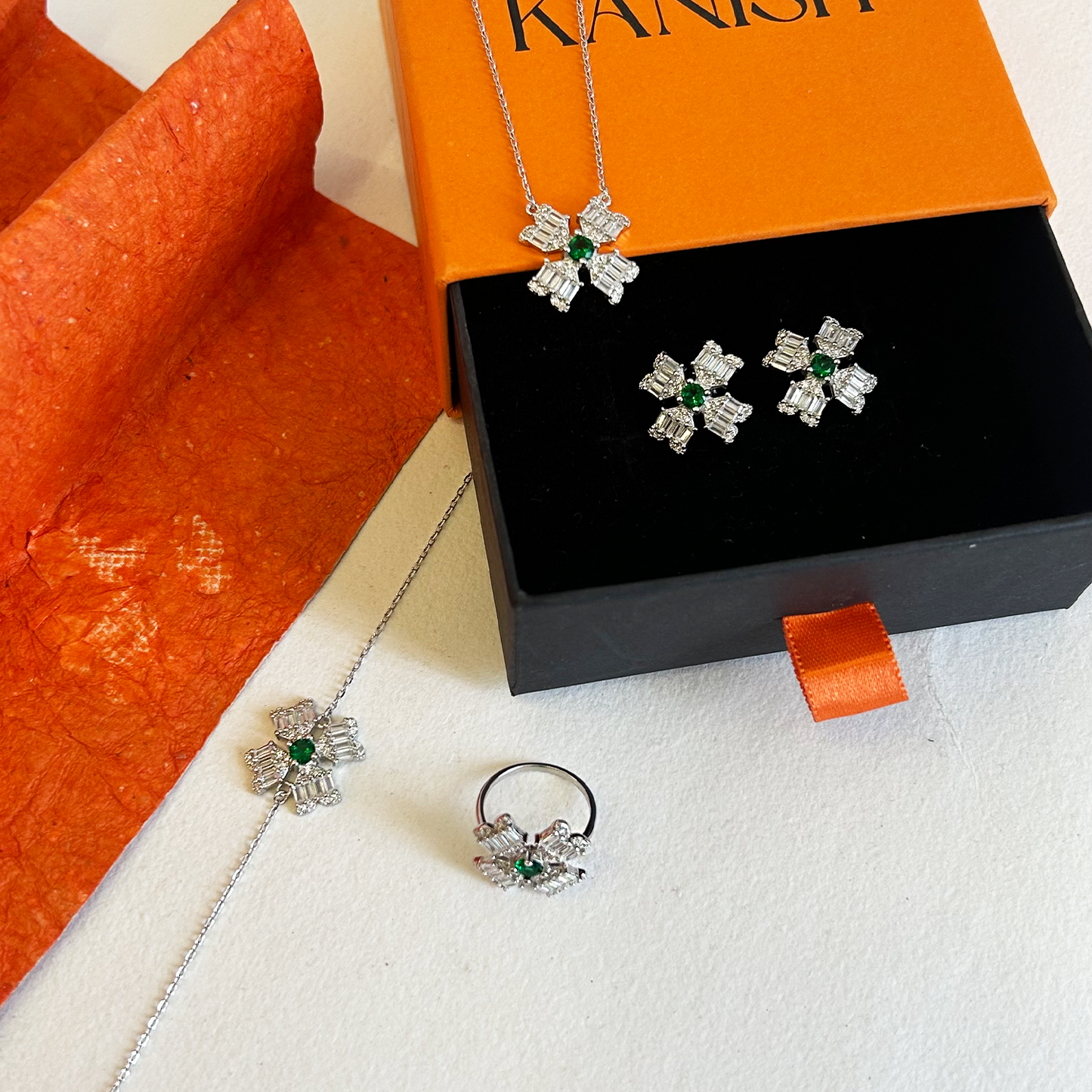 Baguette Crystal Blossom Capsule Jewelry Set