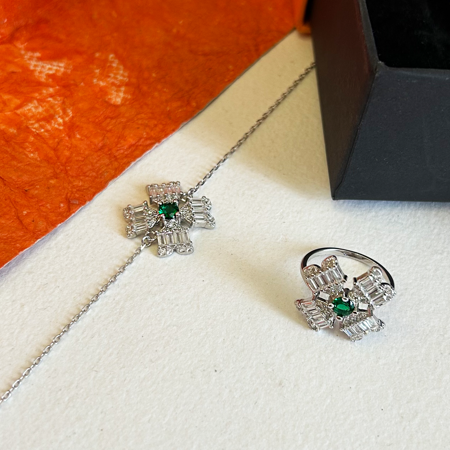 Baguette Crystal Blossom Capsule Jewelry Set