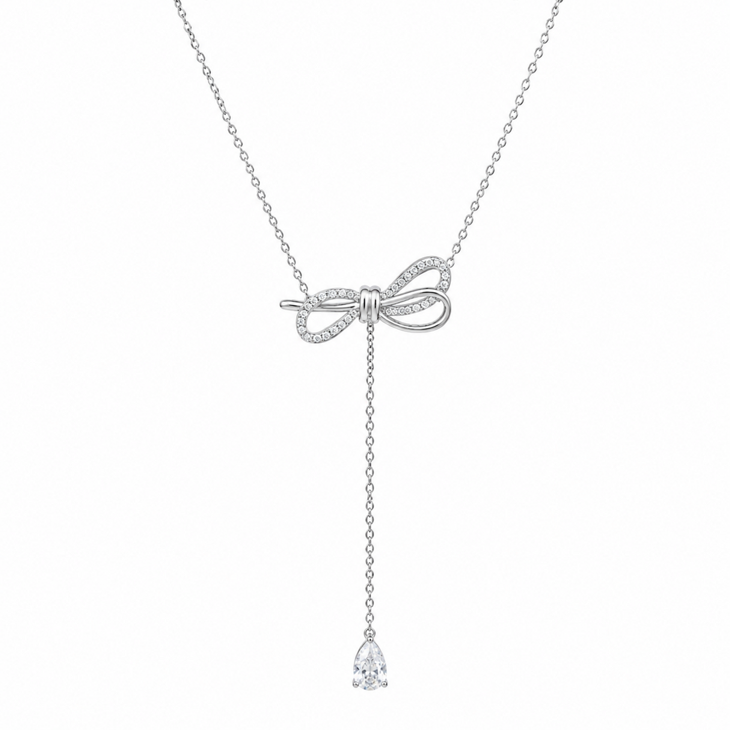 Bow Tie Cz Sterling Silver Drop Necklace