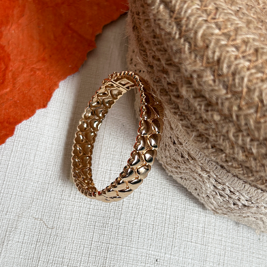 Chunky Two-Row Heart Pattern Sterling Silver Bangle