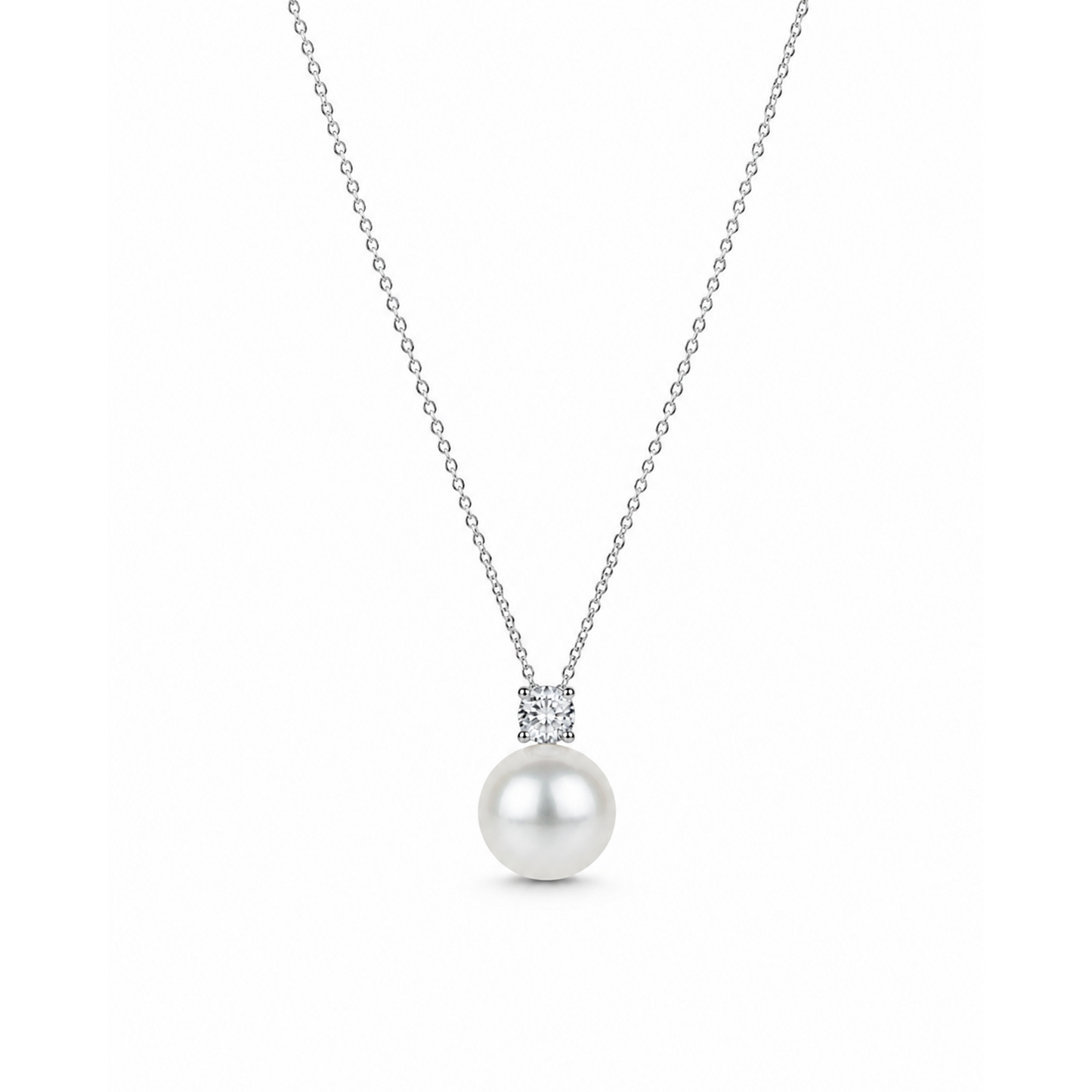 Classic Pearl Cz Silver Pendant Necklace