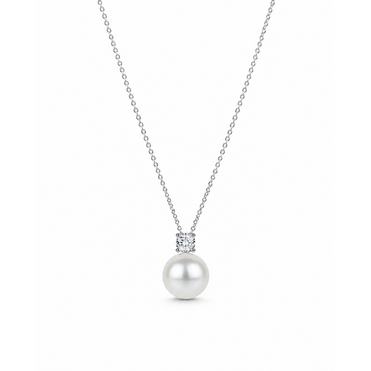 Classic Pearl Cz Silver Pendant Necklace