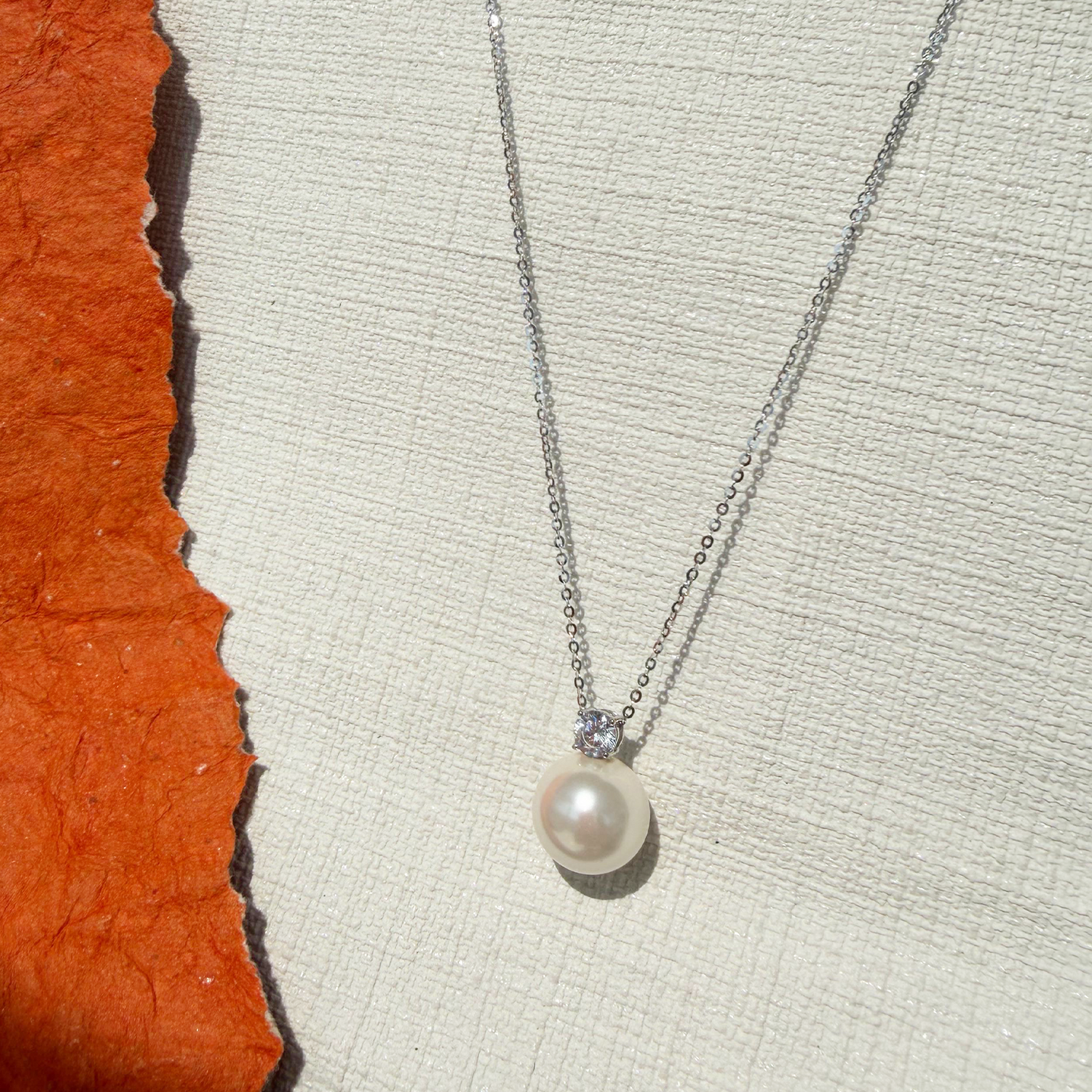 Classic Pearl Cz Silver Pendant Necklace