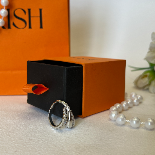 Coiled Serpent Silver Wrap Ring With Cz Accents