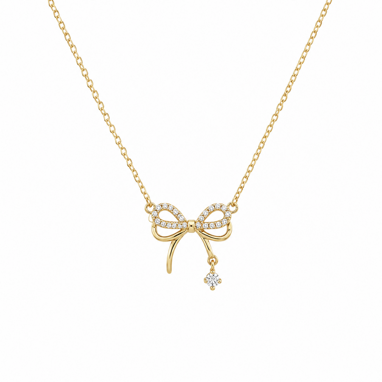 Crystal Bow Charm Gold Necklace
