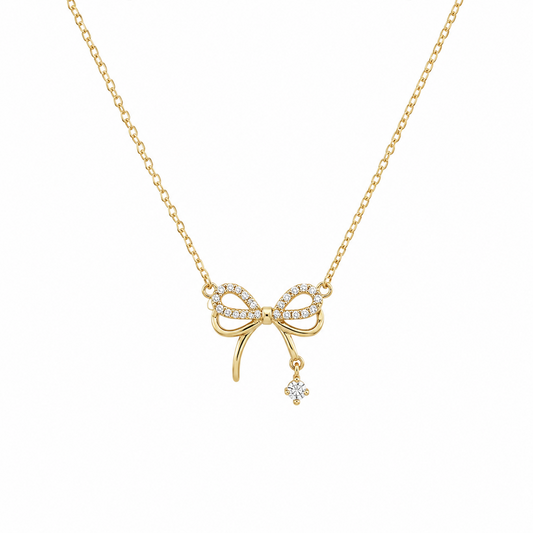Crystal Bow Charm Gold Necklace