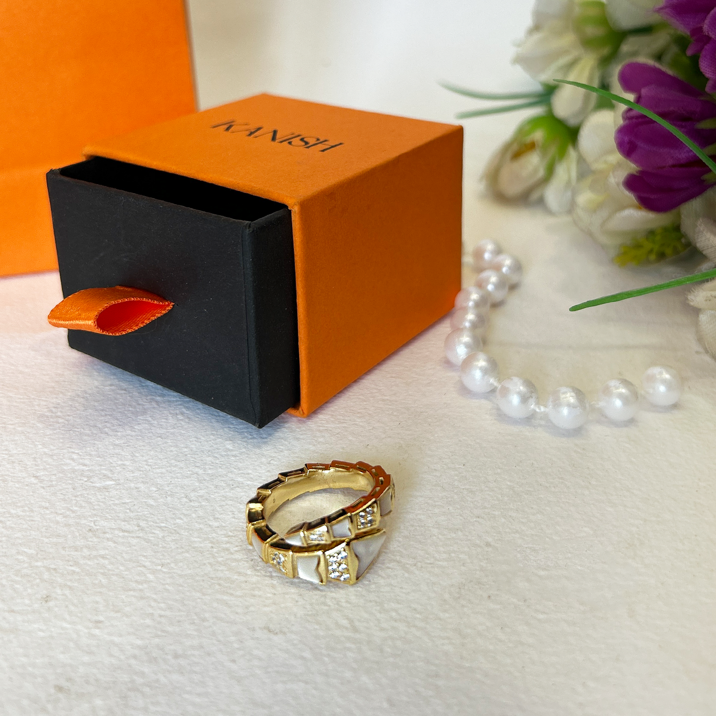 Cz Geometric Serpent Silver Ring