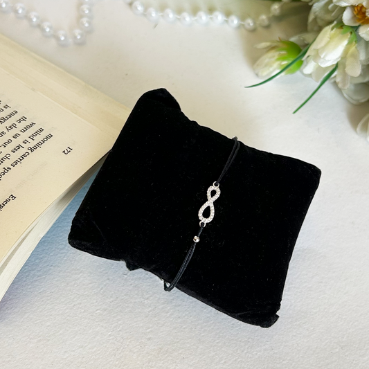 Cz Pave Infinity Symbol Black Cord Bracelet