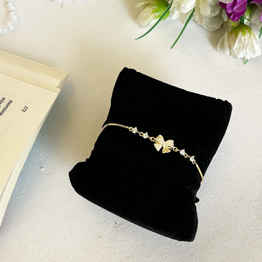 Dainty Bow Motif Charm Yellow Gold Plated Chain