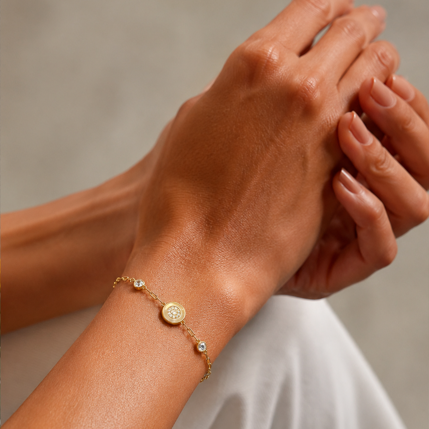 Dainty Circular White Inlay Yellow Gold Plated Chain
